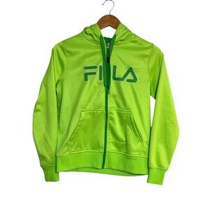 Fila Neon Green Zip Up Hoodie Jacket Men's XS Athleisure Sportswear Yoga Workout